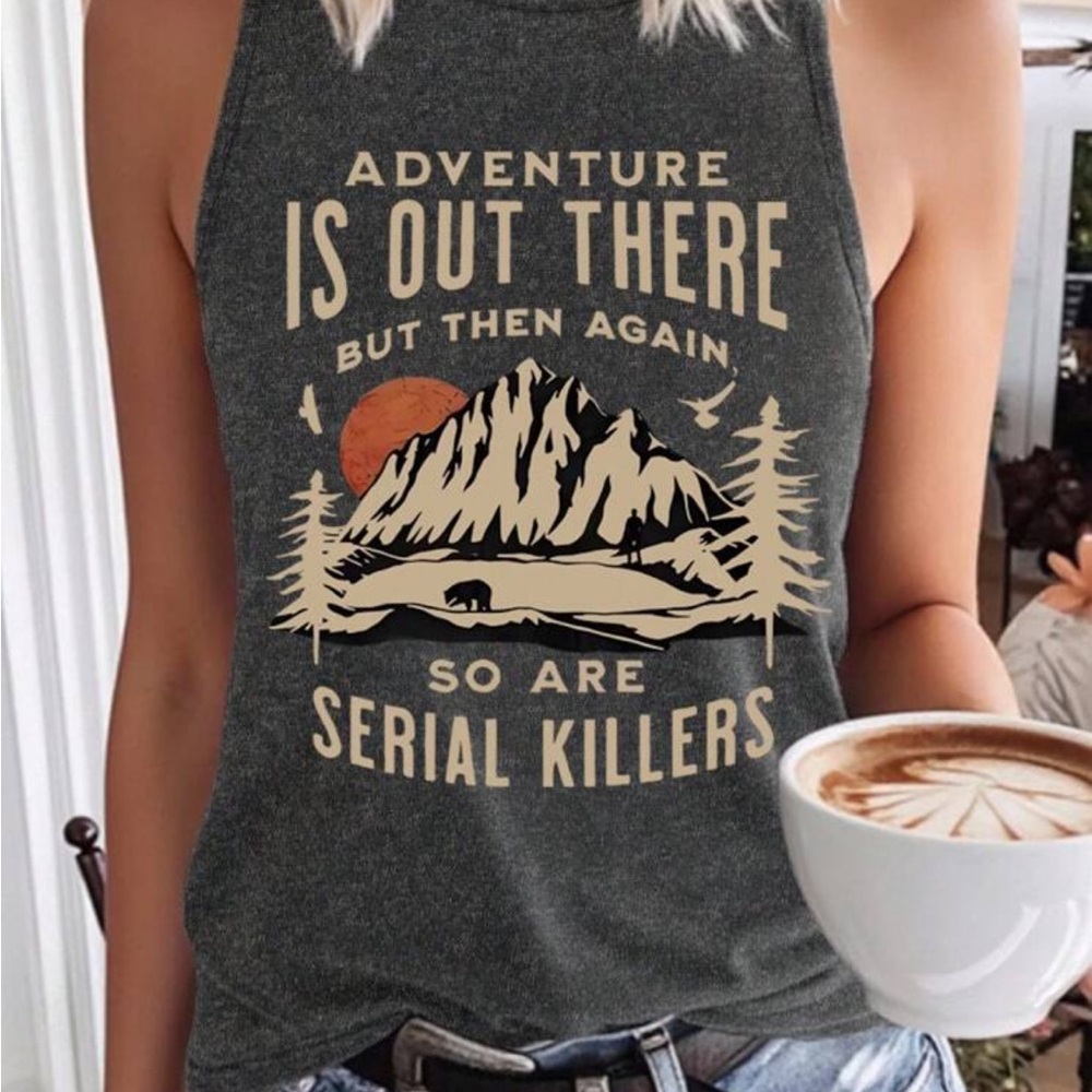 Graphic Tank Top - Adventure Is Out There - Dark Gray